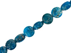 Blue Apatite Checkerboard Cut Faceted Appx 10mm Coin Bead Strand Appx 15-16"