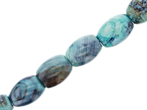 Blue Agate Appx 16x14mm Rice Shape Large Hole Bead Strand Appx 14-15" in Length