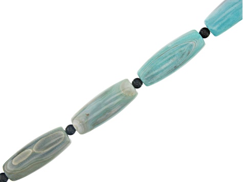 Blue Agate Appx 40x13mm Rice Shape Large Hole Bead Strand Appx 14-15" in Length