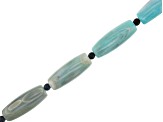 Blue Agate Appx 40x13mm Rice Shape Large Hole Bead Strand Appx 14-15" in Length