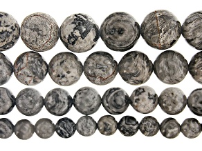 Gray Limestone Appx 6mm, 8mm, 10mm & 12mm Round Bead Strand Set of 4 Appx 14-15"