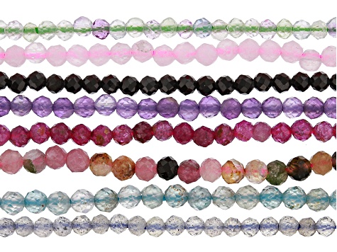Multi-Stone Faceted appx 1.5-2.25mm Round Bead Strand Set of 8 appx 15-16"