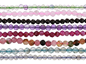 Multi-Stone Faceted appx 1.5-2.25mm Round Bead Strand Set of 8 appx 15-16"