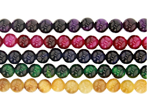 Multi-Color Tiger's Eye appx 6mm Bead Strand Set of 5 appx 15-16"