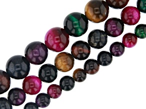 Multi-Color Tiger's Eye Round Bead Strand Set of 3 appx 15-16"