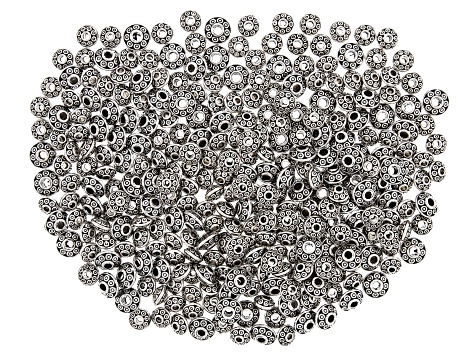 Metal Rondelle Beads in 2 Sizes in Antique Silver Tone Set of 300 Pieces Total