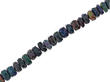 Picture of Black Ethiopian Opal Graduated Faceted appx 3-4mm Rondelle Bead Strand appx 18"