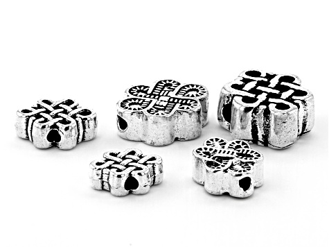 Spacer Bead Large Hole Set in 5 Styles in Antique Silver Tone 120 Pieces Total