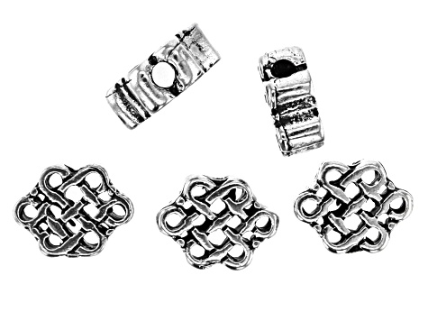 Spacer Bead Large Hole Set in 5 Styles in Antique Silver Tone 120 Pieces Total