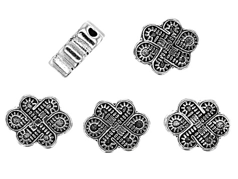Spacer Bead Large Hole Set in 5 Styles in Antique Silver Tone 120 Pieces Total