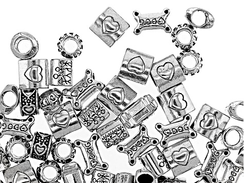 Family Love Spacer Bead Large Hole Set in 5 Styles in Antique Silver Tone 100 Pieces Total