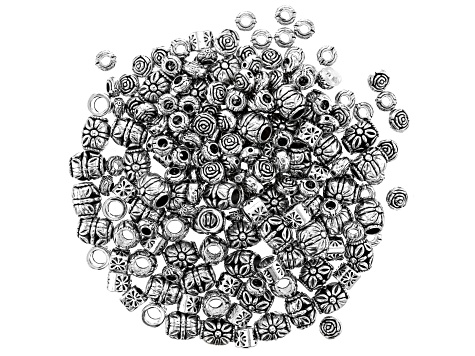 Metal Flower Spacer Bead Kit in 4 Styles in Antique Silver Tone 200 Pieces Total