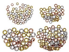 Metal Rondelle Spacer Beads in 4 Styles in Antique Gold , Silver & Rose Gold Tone 200 Pieces Total