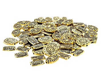 Picture of Large Metal Patterned Spacer Beads in 4 Styles in Antiqued Gold Tone 80 Pieces Total