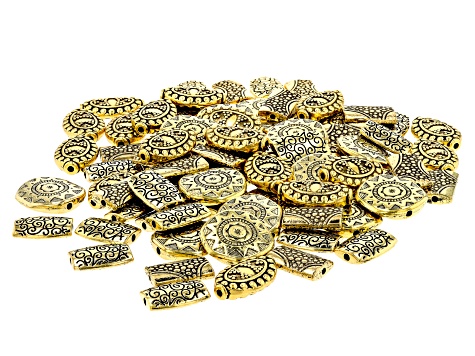Large Metal Patterned Spacer Beads in 4 Styles in Antiqued Gold Tone 80 Pieces Total