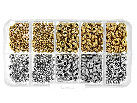 Metal Spacer Bead Kit in 5 Styles in Antique Silver & Gold Tone 500 Pieces Total
