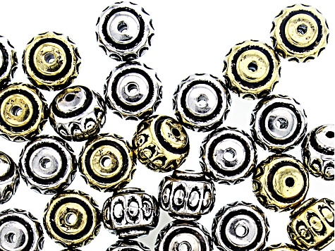 Electroplate Round Large Hole Spacer Bead in Antiqued Silver & Gold Tone 100 Pieces Total