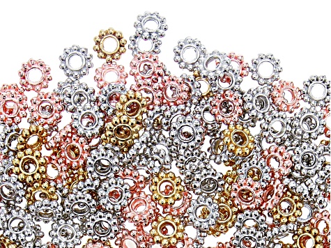 Rondelle Daisy Spacer Bead Kit in Silver Tone, Gold Tone, and Rose Gold Tone Appx 1000 Pieces Total