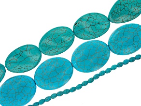 Turquoise Simulant Bead Strand Set of 3 in Assorted Shapes appx 15-16"
