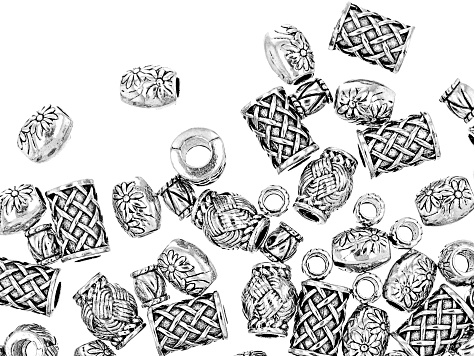 Textured Metal Large Hole Spacer Beads in 4 Styles in Antique Silver Tone 115 Pieces Total