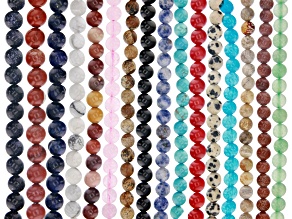 Multi-Stone Round appx 6mm Bead Strand Set of 16 appx 15-16"