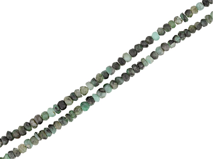 【ラヴィ】DeepForestGreen&FCAlice柄 Sakota Emerald Faceted Rondelle Bead Strand Set of 2 appx 15