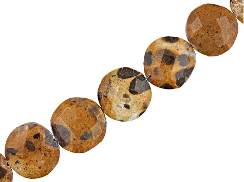 Leopard Stone Graduated Faceted appx 11-14mm Coin Shape Bead Strand appx 15-16"