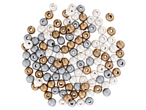 Wooden Gold Color, Silver Color & White Round appx 8-12mm Bead Parcel 360 Beads Total