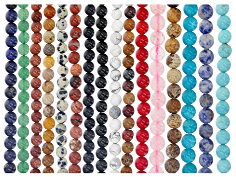 Multi-Stone Round appx 6mm Bead Strand Set of 16 appx 15-16"
