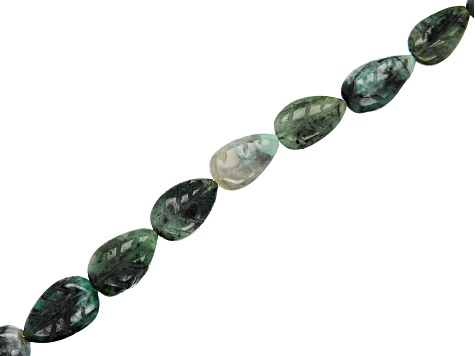 Emerald Graduated Hand-Carved Leaf appx 11x7mm-19x12mm Shape Beads appx 15-16"