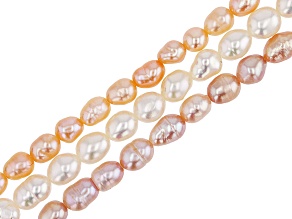 Cultured Freshwater Pearl Rice appx 4-5mm Shape Bead Strand Set of 3 in 3 Colors appx 14-15"