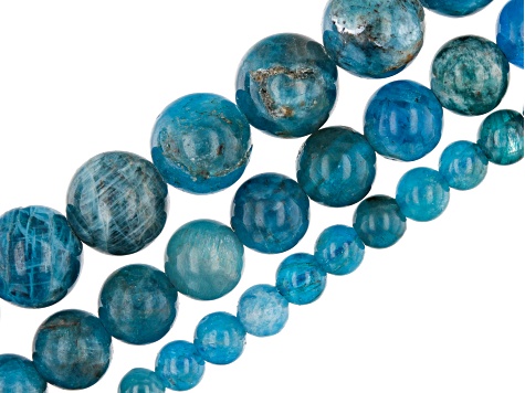 Neon Blue Apatite Round appx 4-8mm Bead Strand Set of 3 appx 15-16"