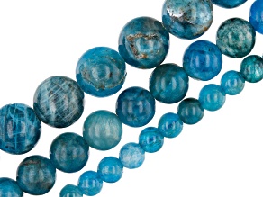 Neon Blue Apatite Round appx 4-8mm Bead Strand Set of 3 appx 15-16"