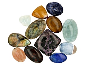 Mixed Stone 1/4lb Cabochon Bead Parcel in Assorted Shapes, Styles and Colors Undrilled