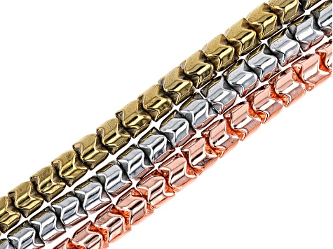Hematine Rounded appx 4.5x4mm Zig-Zag Bead Strand Set of 3 in 3 Tones appx 15-16"