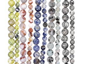 Multi-Stone Round appx 4-6mm Bead Strand Set of 10 in Assorted Colors appx 14-15"