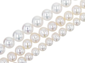 White Cultured Freshwater Pearl Potato Shape Bead Strand Set of 3 appx 14-15"