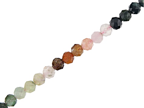 Multi-Color Tourmaline and Tourmaline in Quartz Faceted appx 3mm Round Bead Strand appx 15-16"