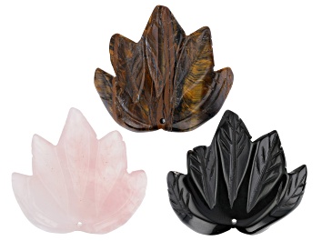 Picture of Tiger Iron, Rose Quartz & Black Agate Large Focal Carved appx 50x45mm Maple Leaf Bead