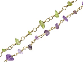 Amethyst & Peridot appx 4-6mm Nugget Wrapped in Gold Tone Wire appx 2M Total