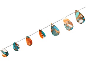 Spiny Oyster Shell & Turquoise Mosaic Flat Pear appx 15x9-24x13mm Shape Bead Strand appx 15-16"