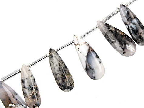 Dendritic Opal & Chalcedony Mix Graduated Teardrop Pear appx 13x8-28x10mm Bead Strand appx 15-16"