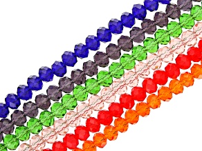 Transparent Glass Faceted Rondelle appx 7.5-8mm Bead Strand Set of 6 in 6 Colors appx 15-16"