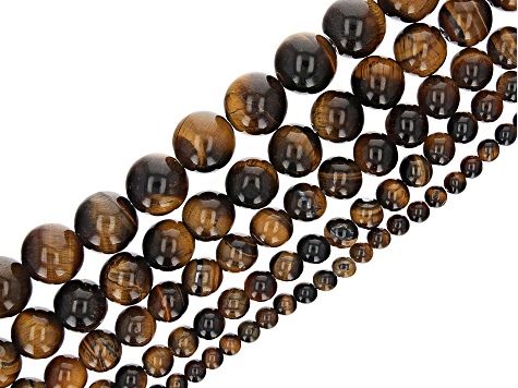 Tigers Eye Round appx 4-12mm Bead Strand Set of 5 appx 13-14"