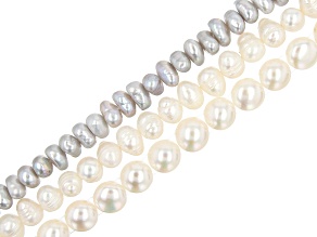 Cultured Freshwater Pearl Bead Strand Set of 3 in 3 Styles appx 15-16"