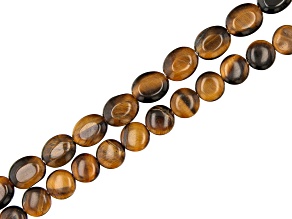 Tigers Eye Oval & Coin Shape Bead Strand Set of 2 appx 14-15"