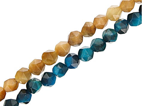 Teal & Golden Color Tigers Eye Faceted appx 6mm Off-Round Bead Strand appx 14-15"