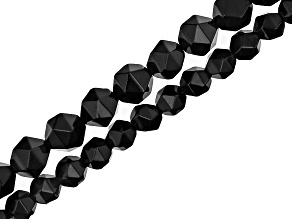 Black Onyx Diamond Faceted appx 6-10mm Roundish Bead Strand Set of 2 appx 13-14"