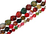 Multi-Color Quench-Crackled Agate Diamond Faceted  Roundish Bead Strand Set of 3 appx 13-14"