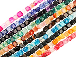 Agate Cube appx 7-8mm Shape Bead Strand Set of 10 in 10 Colors appx 14-15"